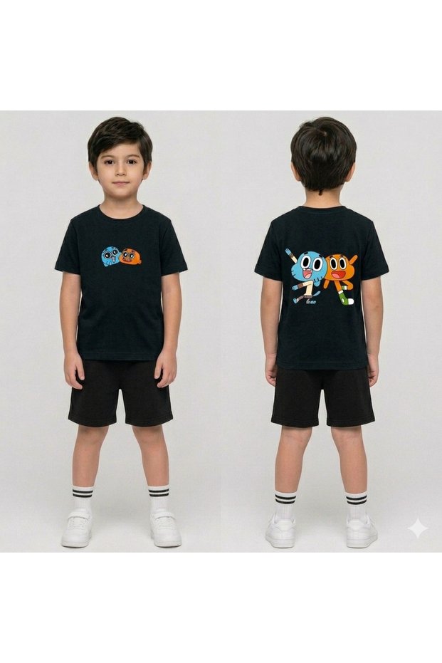 Boys' and Girls' T-Shirt and Shorts Set 100% Cotton Summer Comfortable Fit Printed T-Shirt Children's Combination