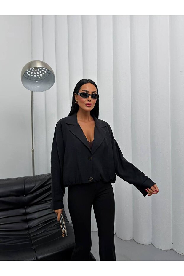 Women's Buttoned Blazer Shirt Jacket Oversized Cut Stylish Long Sleeve Modern Casual Office Top