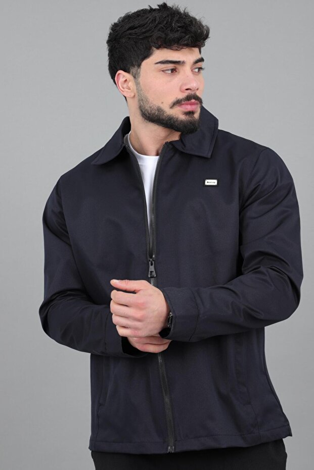 Diagonel Fabric Collared Zippered Seasonal Coat Pldp 3031_60391