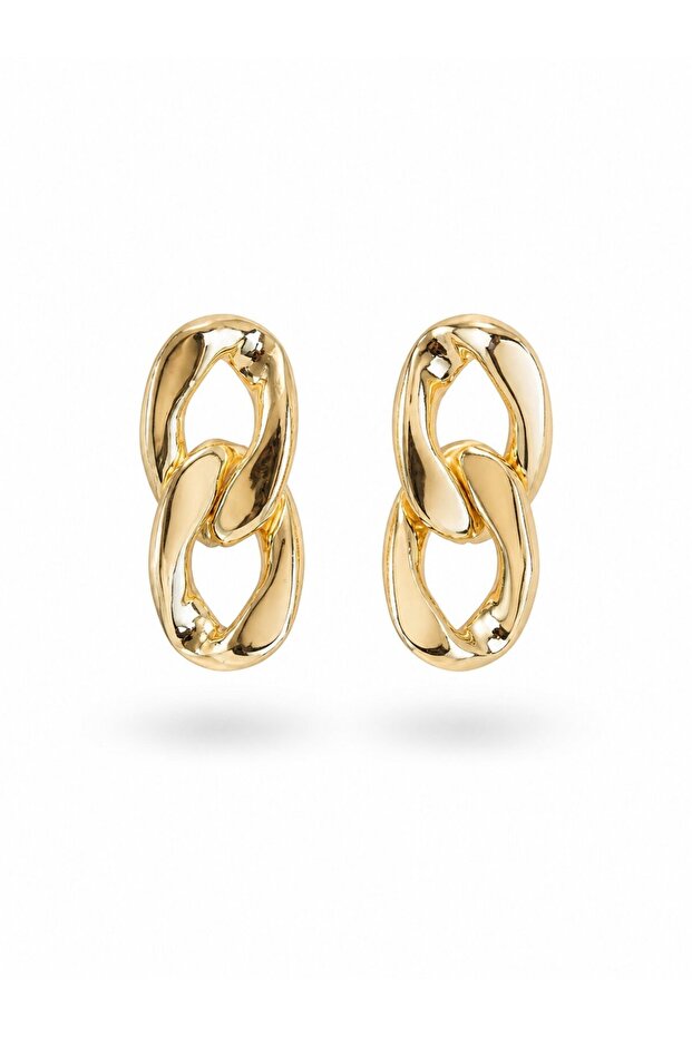 Brass Gold Color Chain Model Women's Earrings