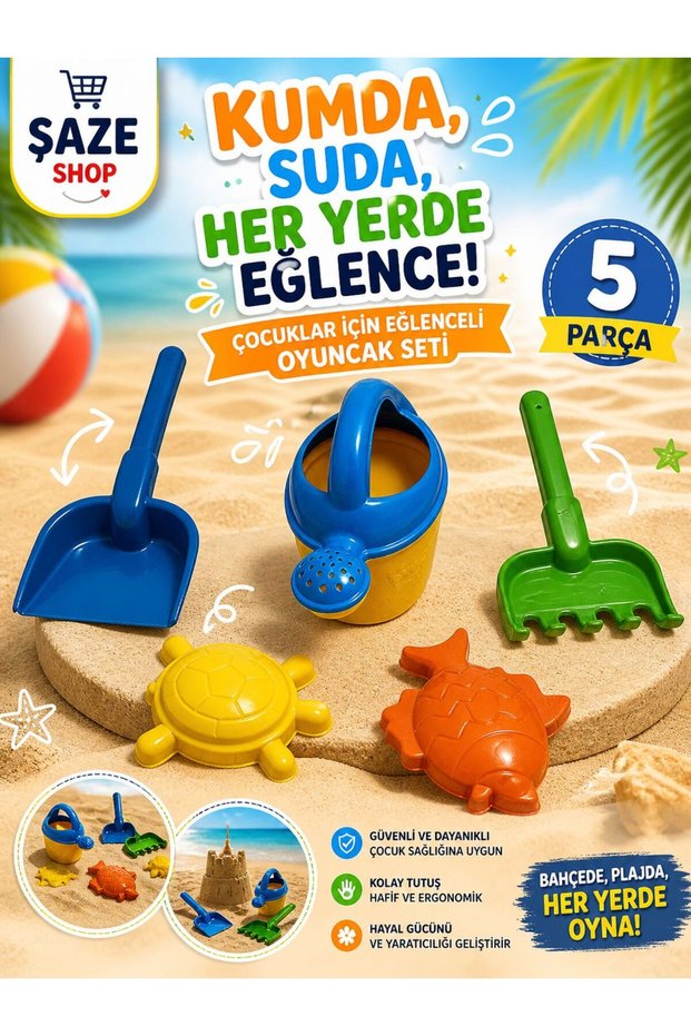Children's Sand Toy Set 5 Pieces – Shovel, Rake, Watering Can, and Sand Molds Garden & Beach Toy