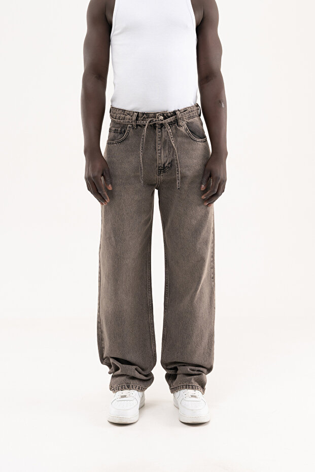 Men's Oversize Baggy Washed Jean Trousers Gray