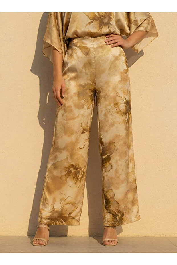 High Waist Floral Print Wide Leg Pants