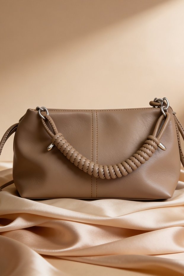 Mink Women's Shoulder Bag with Knitted Handle Detail, Modern and Stylish Bag