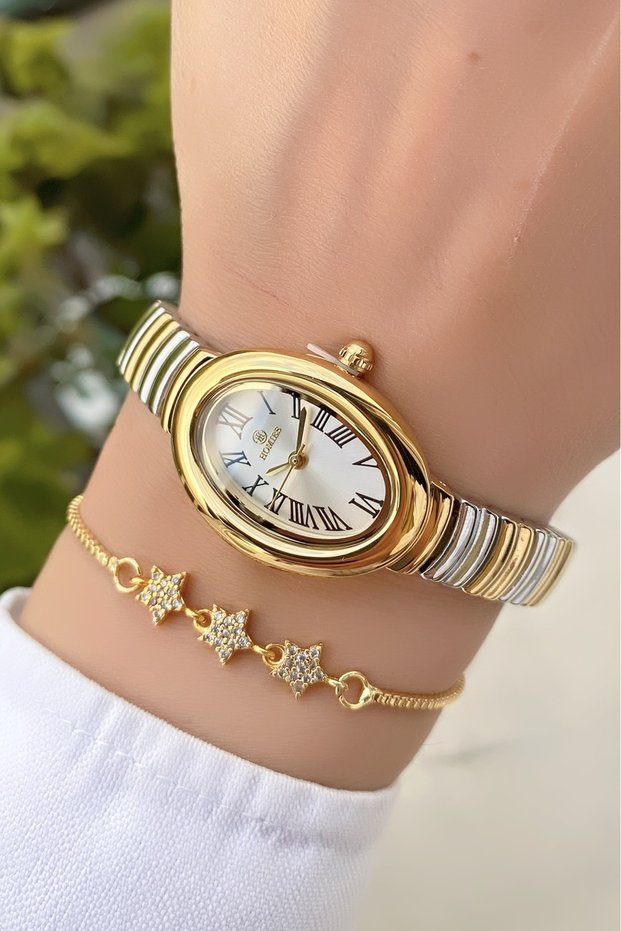 Women's Wristwatch Steel Cord Gold Silver Color Gift Bracelet Hms454C4