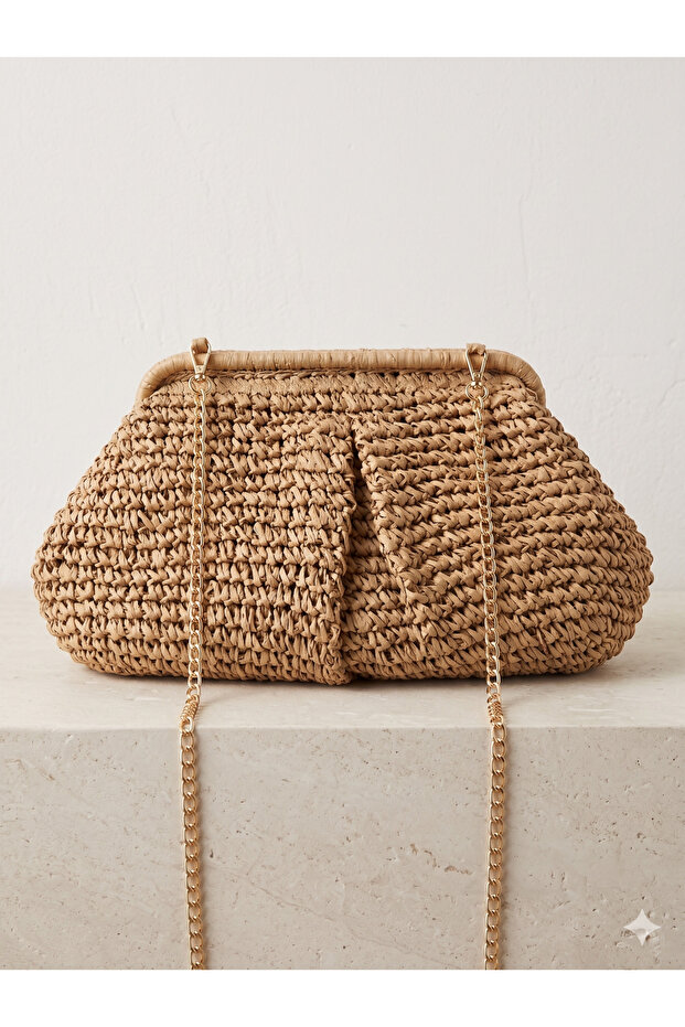 Camel Straw Bag with Chain 23X38 Cnt1040