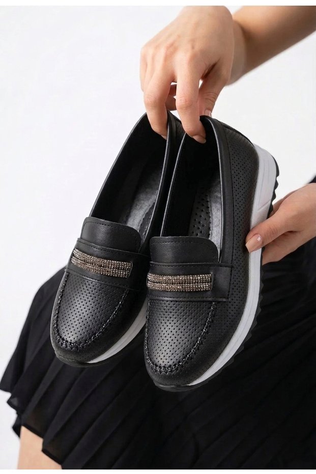 Babetty 5424 Black Orthopedic Lightweight Comfortable Stone Detailed Daily Women's Shoes
