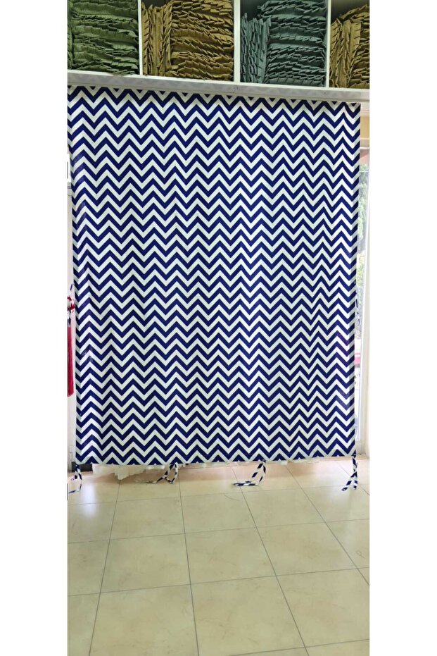 Zigzag Balcony Curtain Sunshade Waterproof Tarpaulin Background Blue White