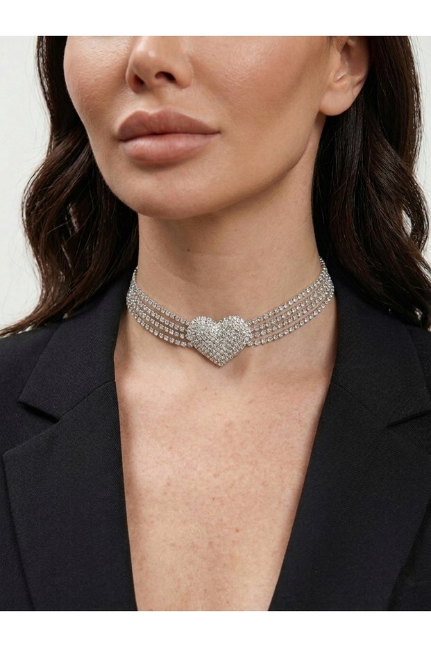 Stone Heart Model Choker Choker Wedding Engagement Henna Graduation after Party Evening Dress Luxury Necklace