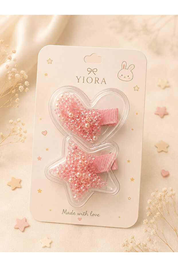 2-Piece Children's Transparent Crystal Beaded Clip Buckle