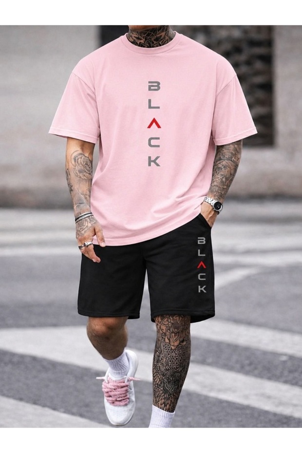 Unisex Wide-Let T-Shirt and Shorts Black Printed Set