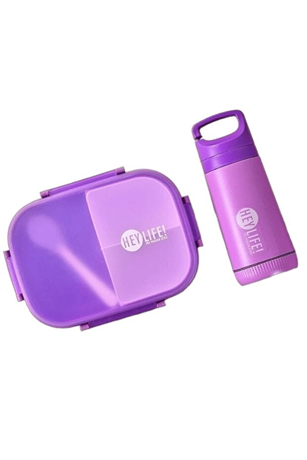 Viassin Healthy Life Lunch Box with 3 Compartment and a 350ml Water Bottle - Purple Color