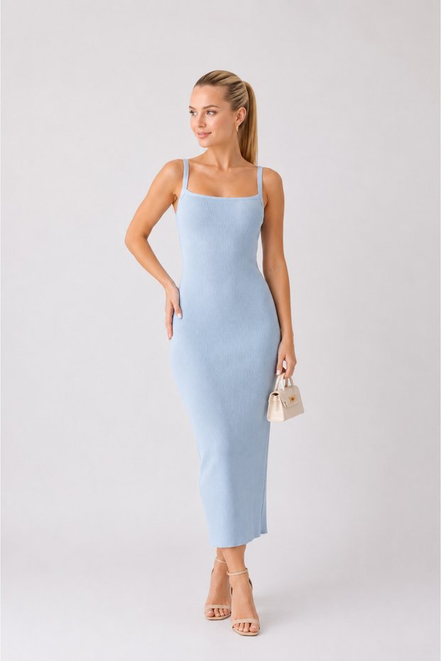 Women's Strappy Ribbed Slim Fit Midi Knitwear Dress