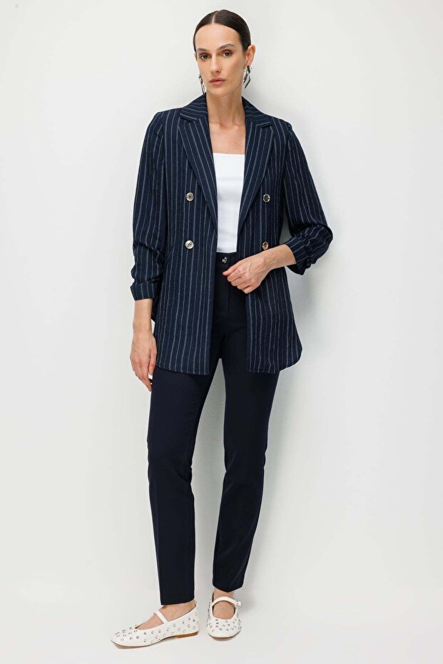 Drawstring Sleeve Striped Patterned Jacket - 4