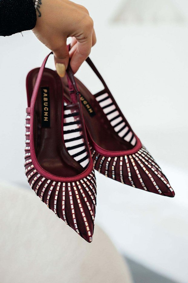 Breda Stoned Heeled Satin Evening Dress Shoes Burgundy