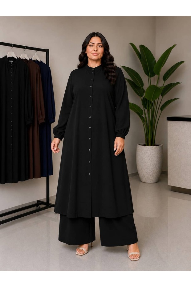 طقم ملابس إسلامية مقاس كبير من قطعتين، قماش الفراولة، تصميم مريح، بنطلون بخصر مطاطي، طقم تونيك