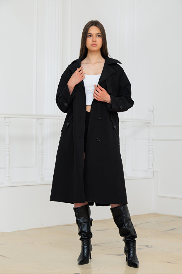 Long Draped Trench Coat with Pockets