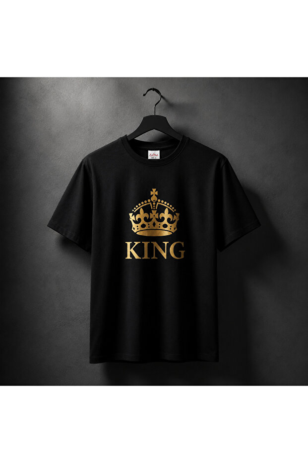 KING Baskılı Oversize Basic Siyah T-shirt