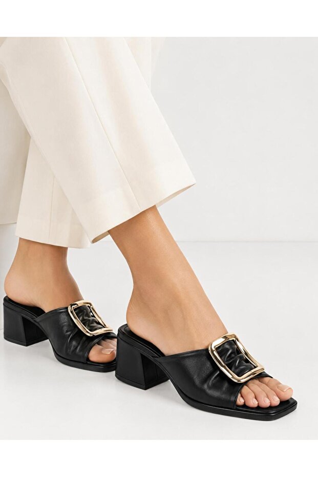 Genuine Leather Black Women's Leather Slippers Dp08-19008
