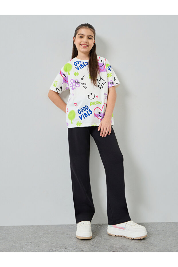 Girls Graphic Print T-Shirt and Flared Leggings Set