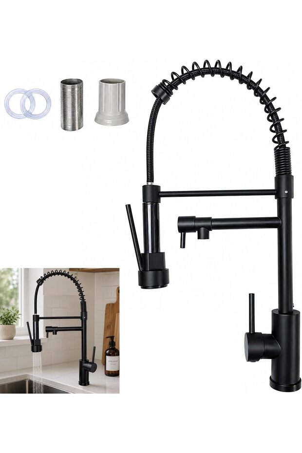 Kitchen Faucet with 2 Function Sprayer, Pull Down Sprayer Stainless Steel Kitchen Tap | Basin Sink Tap Faucets Dual Function For Farmhouse Laundry Utility Rv Wet Bar - Black