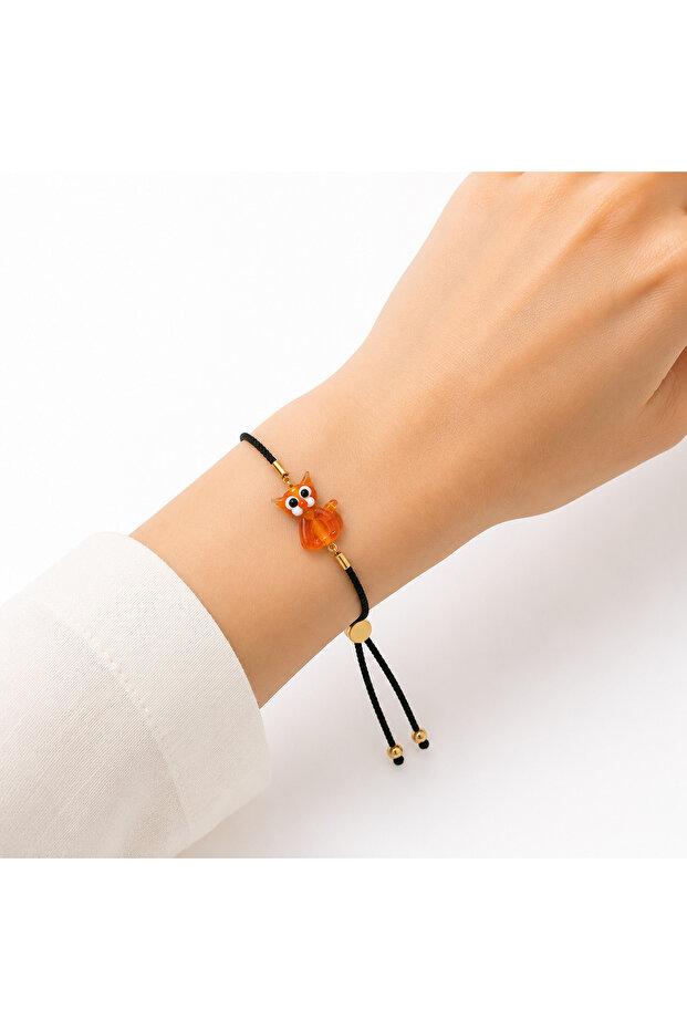 Amber Cat Murano Glass Beaded Adjustable Drawstring Bracelet