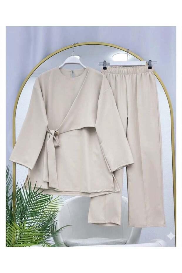 Double-Breasted Tie-Up Double Suit Beige