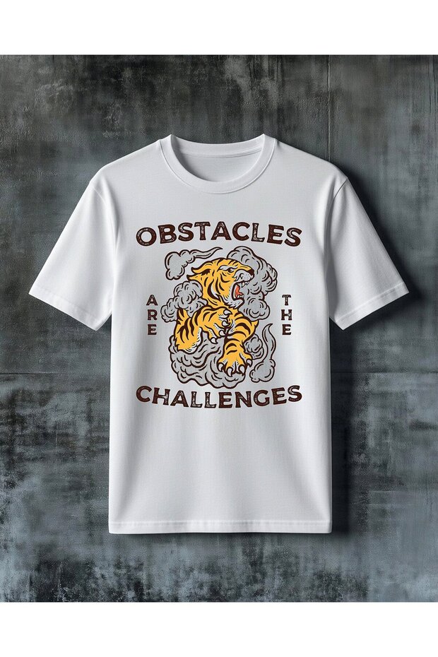تي شيرت كبير الحجم مطبوع عليه عبارة obstacles tiger Kaplan