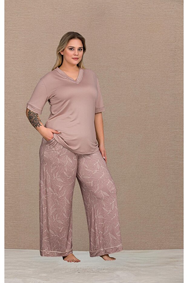 Patterned Short Sleeve Plus Size Pajama Set - 2