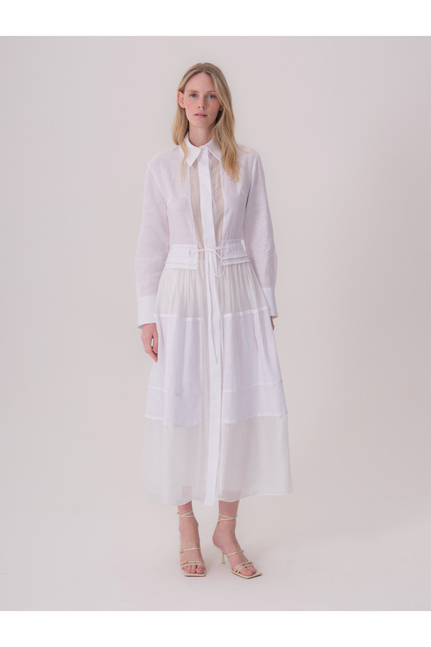 Shirt Collar Long White Dress