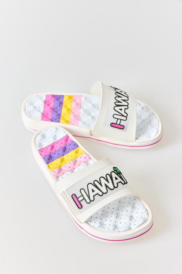 Women's Colorful Pool Beach Slippers White