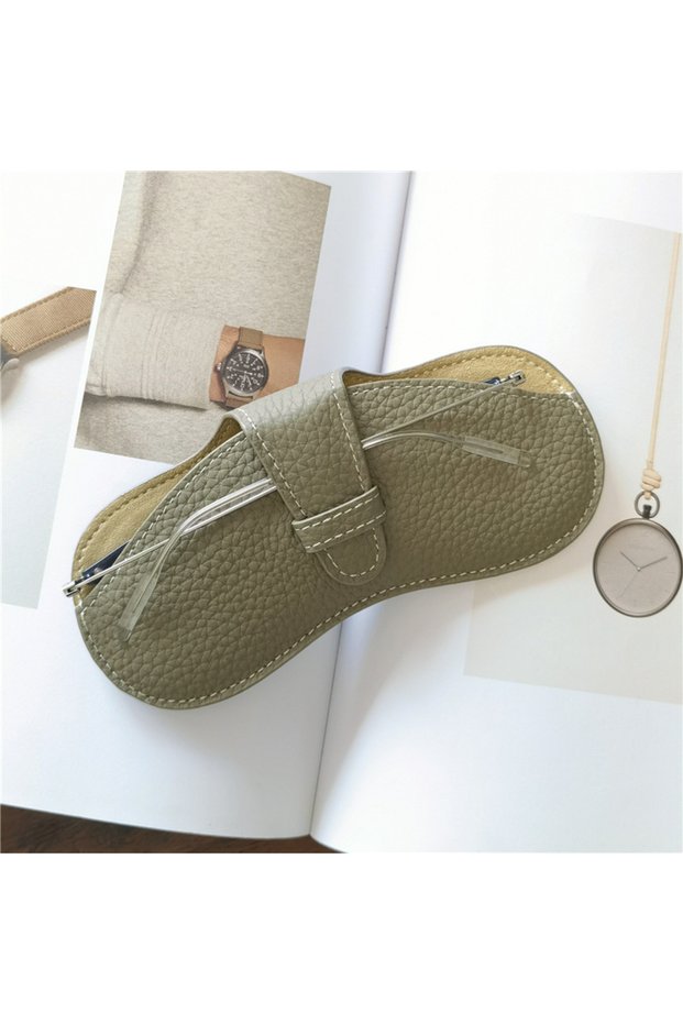 GRAY Soft Leather Glasses Bag, Portable Ins Glasses Case, Sunglasses, Men's and Women's Glasses Stor