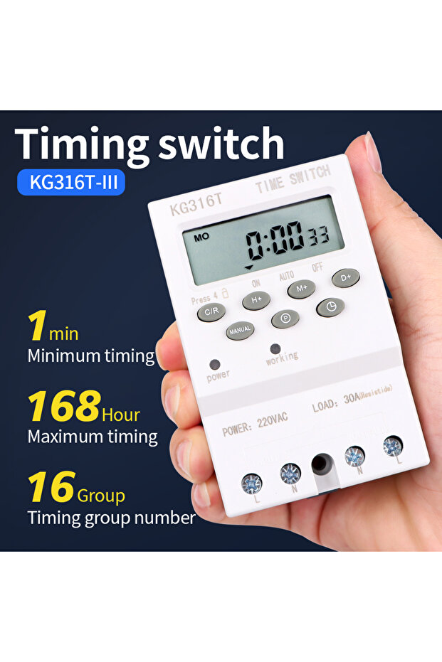 مفتاح مؤقت رقمي KG316T-III KG316S 220VAC 25A، ريلاي إلكتروني أوتوماتيكي قابل للبرمجة للتحكم باليوم/اليوم التالي/الأسبوع/الأسبوعين/الأسبوعين والنصف