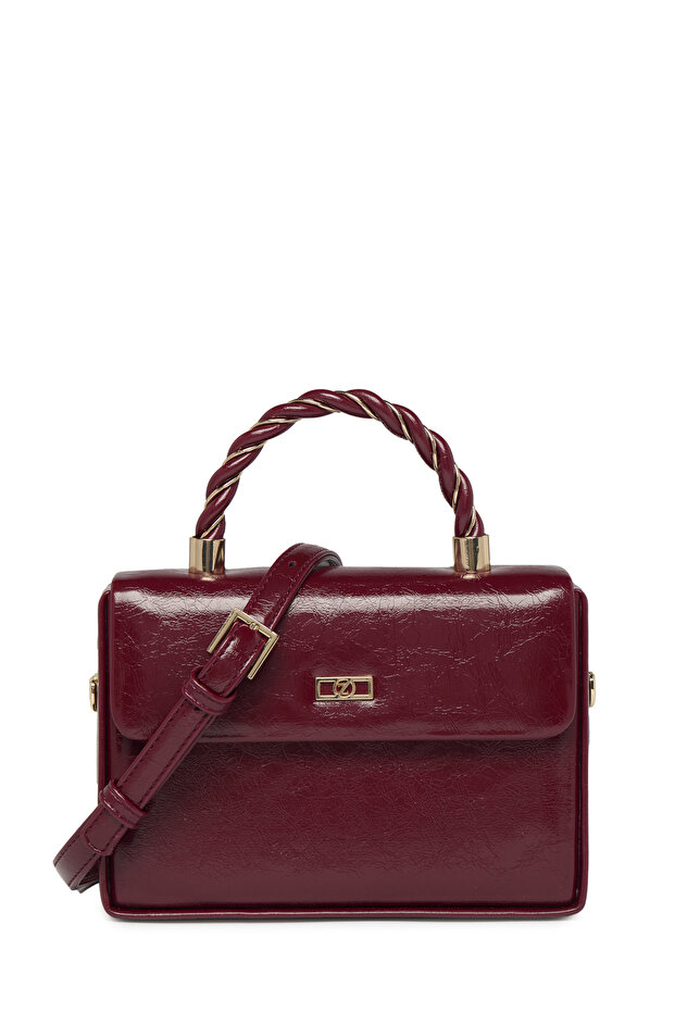 Knitted Handle Lockable Claret Red Bag 0061