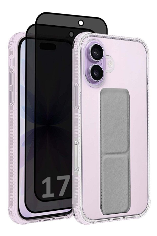 3 Packs Finger Grip Clear Case Cover for iPhone 17- Kickstand Car Magnetic Holder Multi-function Protective Two-in-one Case with Two Privacy Screen Protectors - Grey