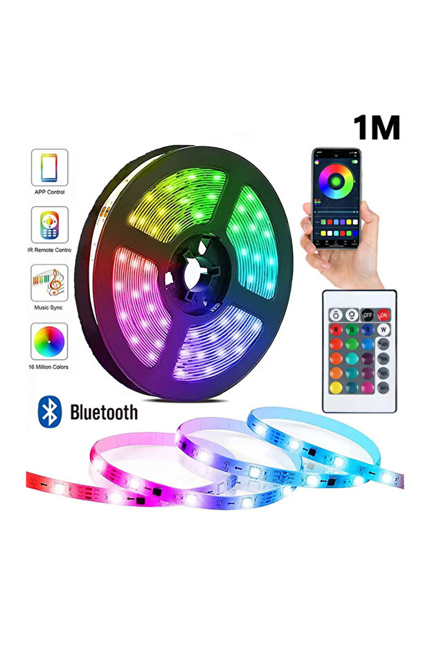شريط إضاءة LED ذكي بطول 1 متر يدعم تطبيق التحكم عن بعد ويتميز بتغيير الألوان RGB ويمكن مزامنته مع M