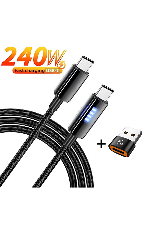 كابل USB-C بقوة 240 واط مع تقنية USB PD لهواتف S20 S21 S22 S23 Ultra Note 10 20 A53 A54 للشحن فائق السرعة