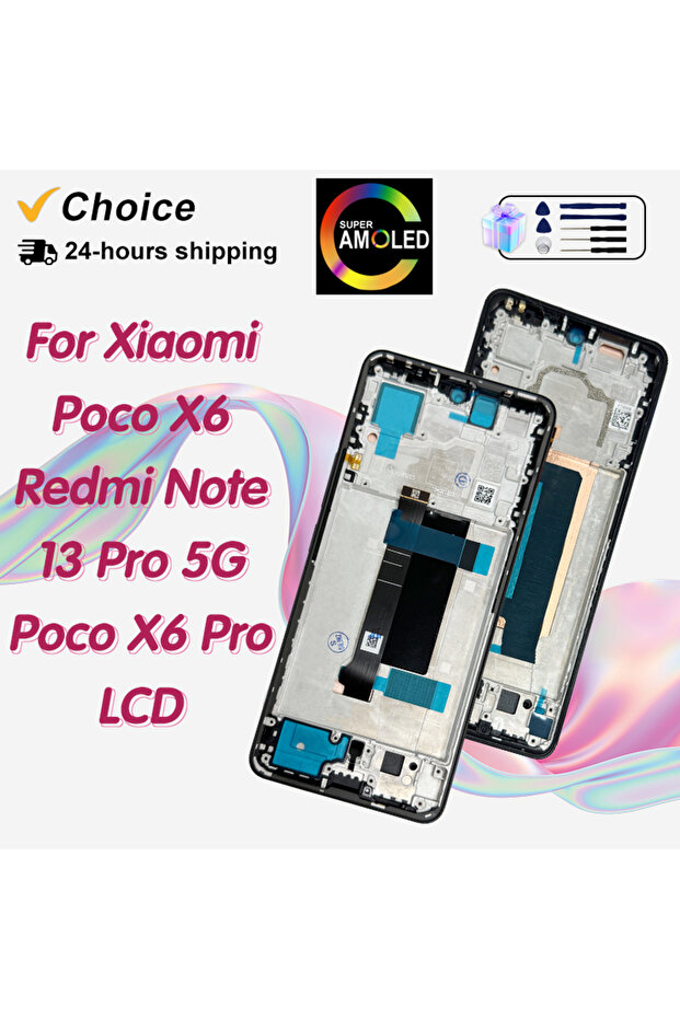 شاشة X6Pro سوداء F-AMOLED AMOLED لهاتف Poco X6 وRedmi Note 13 Pro 5G، قطع غيار بديلة للشاشة الرقمية
