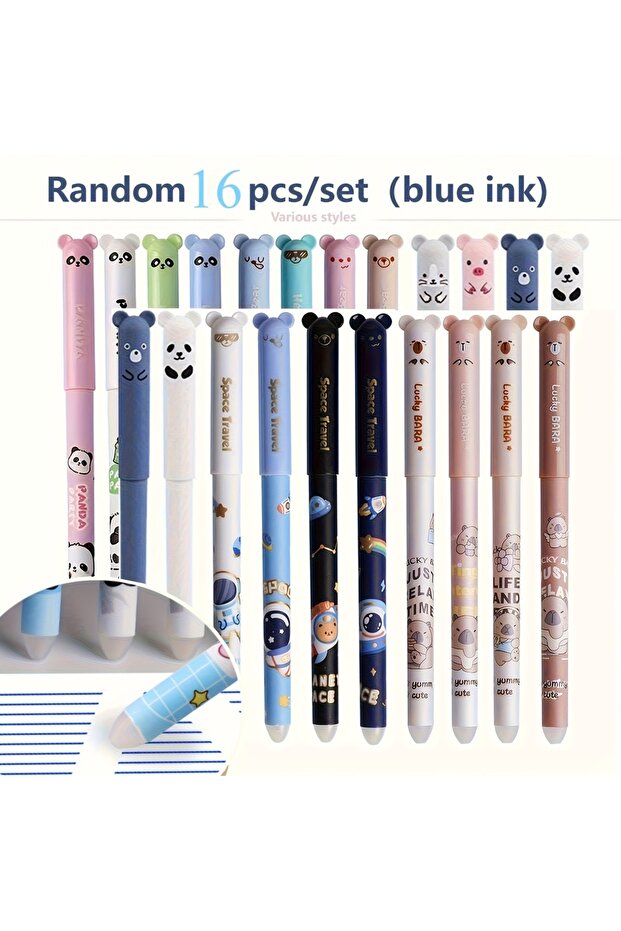 16pcs 16pcs erasable gel pens, 0.5mm fine tip, blue ink, with built-in eraser, ideal for note-taking