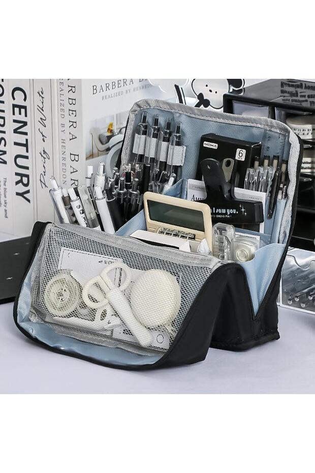 Black Large Capacity Pencil Case Simple Stationery Box Student Stationery Bag Storage Bag Office Sta
