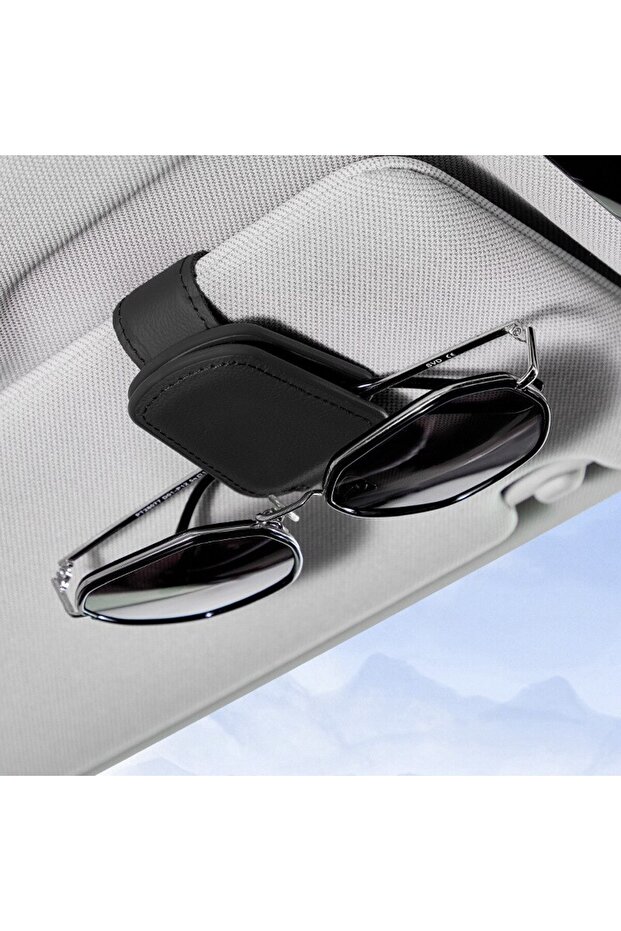 Black Black PU Leather Car Sunglasses Clip Sun Visor Card Creative Multifunctional Magnetic Suction