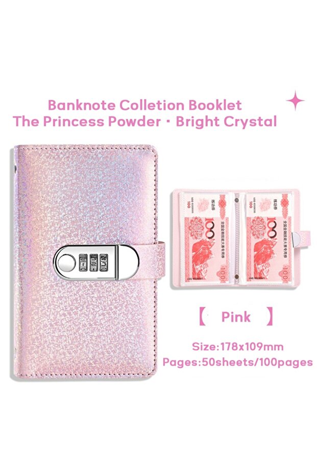 Pink High Quality PU Leather 100 Envelope Challenge Binder With Password Lock Reusable Saving Money