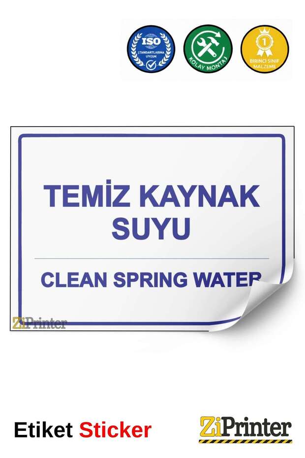 ملصق تحذيري لمياه الينابيع النظيفة CLEAN SPRING WATER isg مقاس 35x50 سم