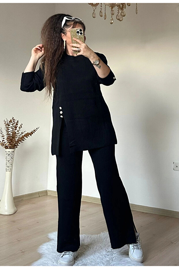 Pearl Buttoned Slit Suit