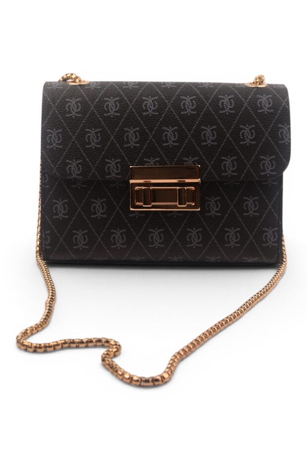 Women's Monogram and Leopard Print Chain Strap Shoulder Bag - Lockable Small Hand and Crossbody Bag
