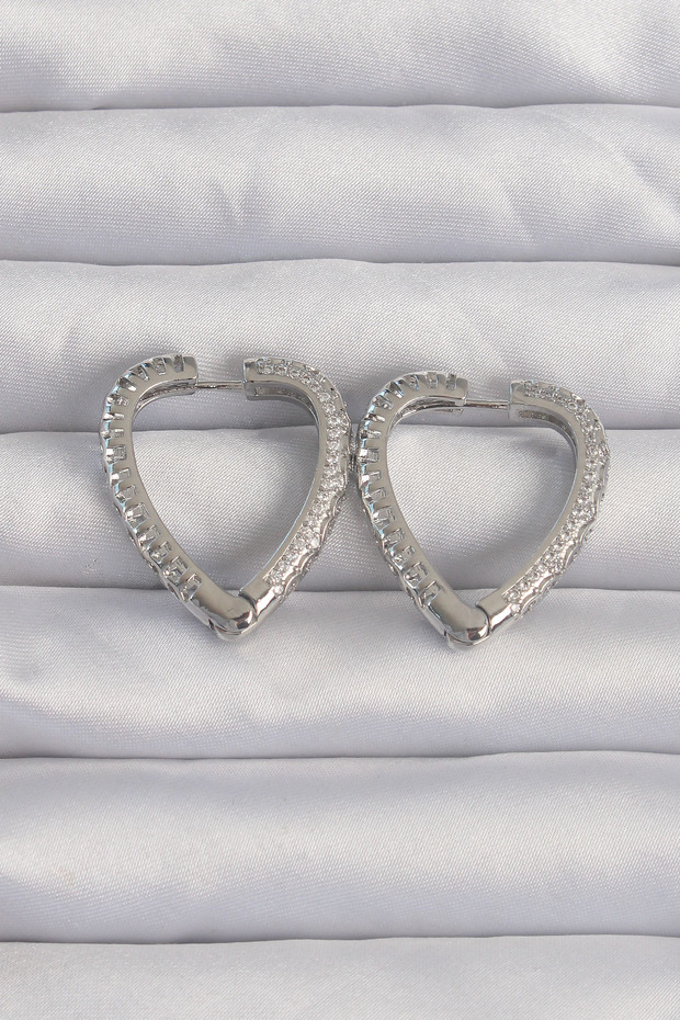 Brass Silver Color Zircon Stone Motif Heart Earrings 5886 - Eterna8954-1972