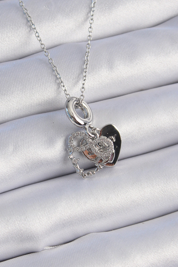 316L Steel Silver Color Zircon Stone Infinity Heart Figure Charm Model Women's Ko - Stepco5894-6
