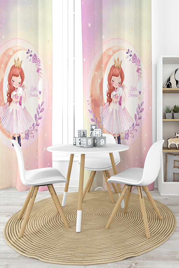Moon Rainbow Princess Patterned Single Wing Background Curtain - 2