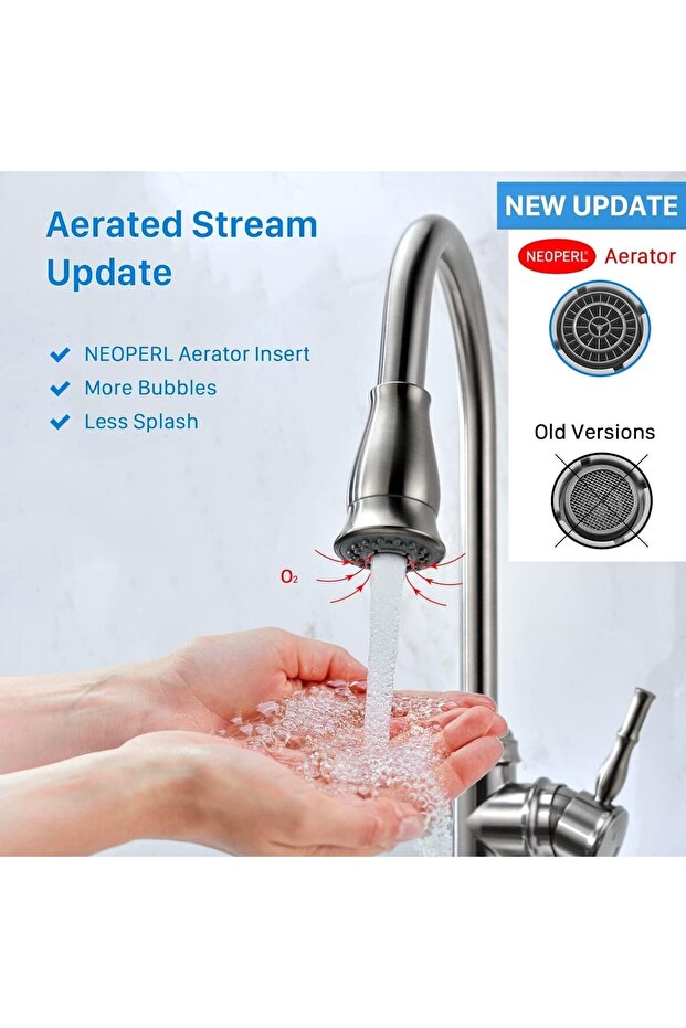 Silk Route Brushed Nickel Kitchen Sink Faucet Pull Down Spray Head, Silver