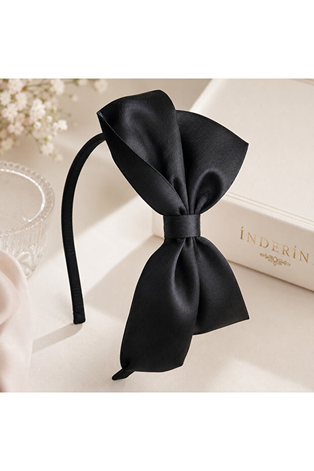 Bow Model Satin Crown (Metal Crown) Black Stylish Daily & Special Occasion Hair Accessory